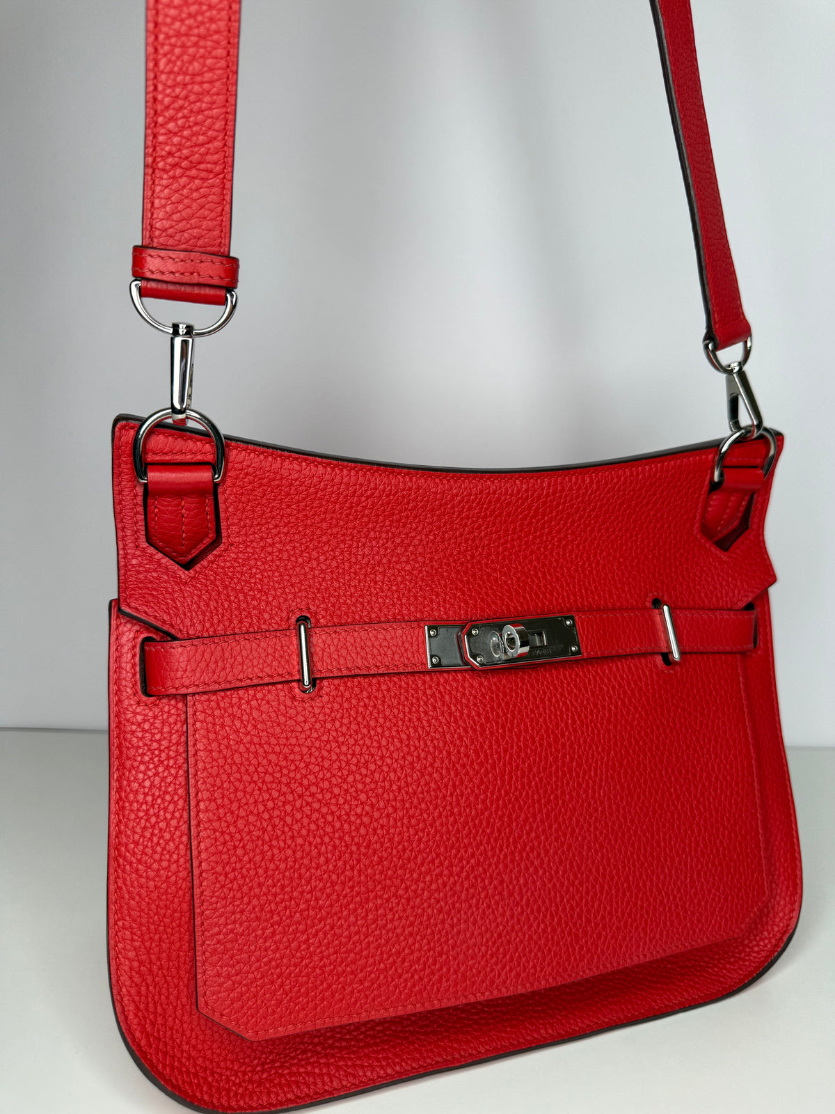 Hermes Jypsiere 28 Rouge Casaque Clemence Leather Palladium Hardware