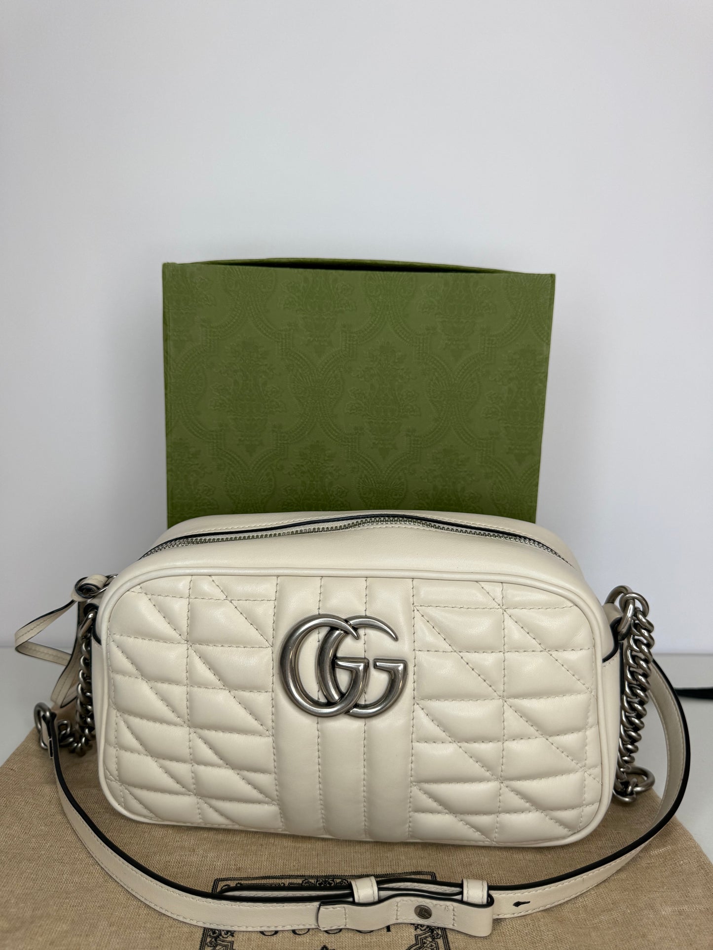 Gucci GG Marmont White Leather Small Camera Bag