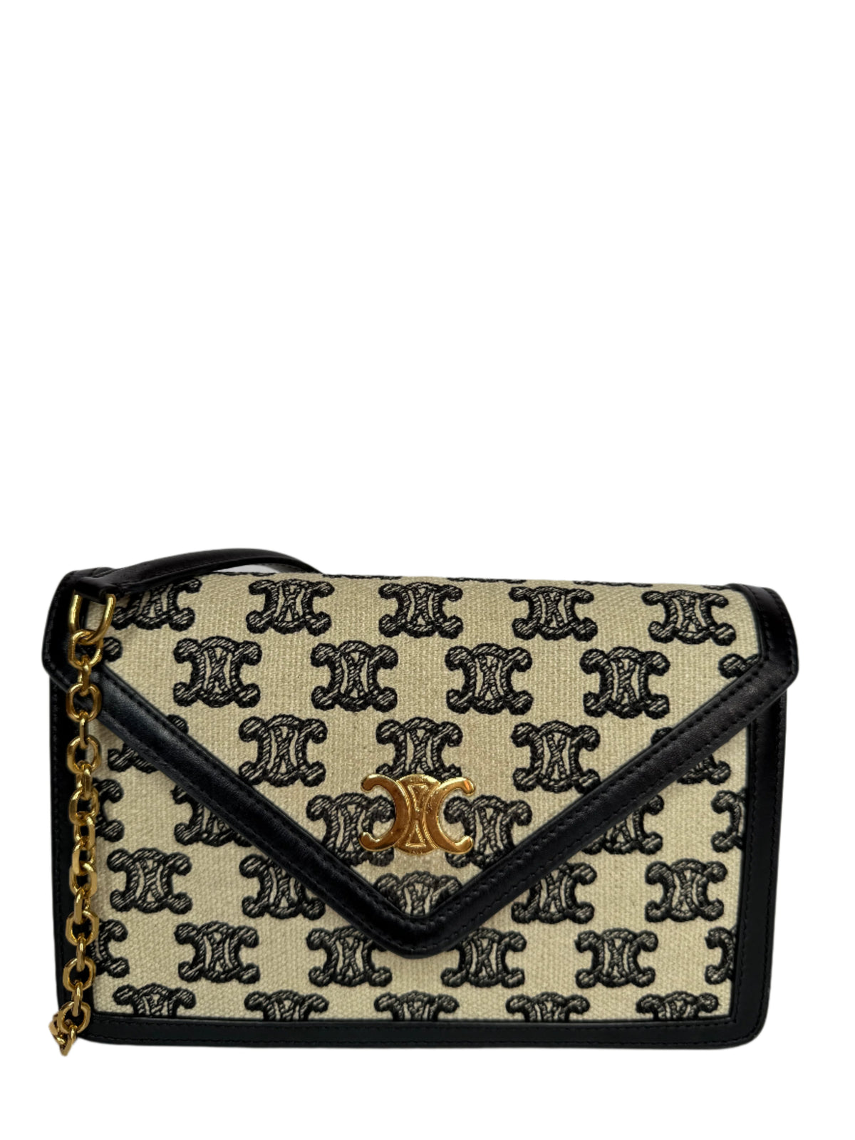 Celine Maillon Triomphe Canvas Wallet on Chain in Black and White