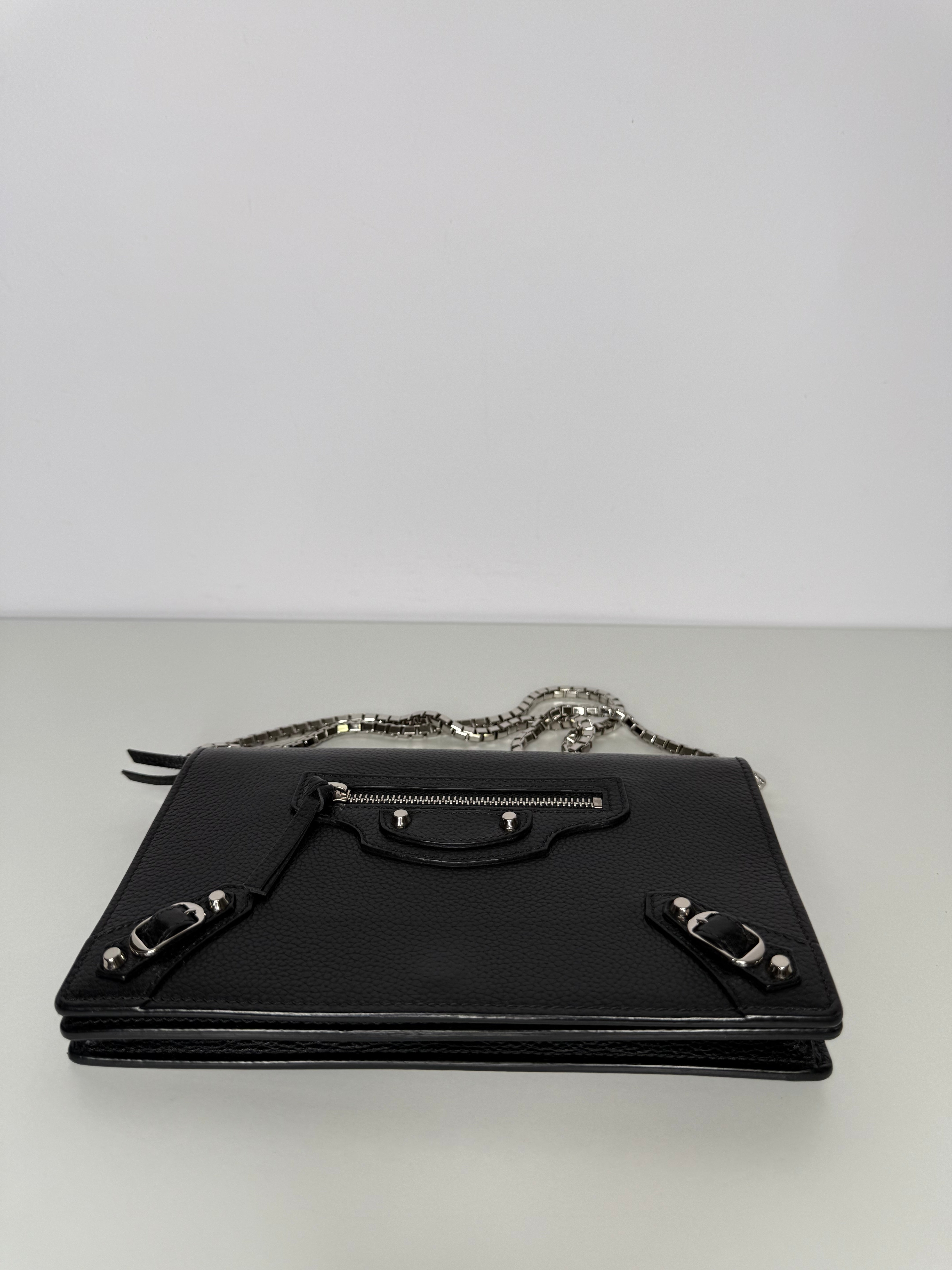 Balenciaga Grained Black Calfskin Silver Hardware Wallet on Chain