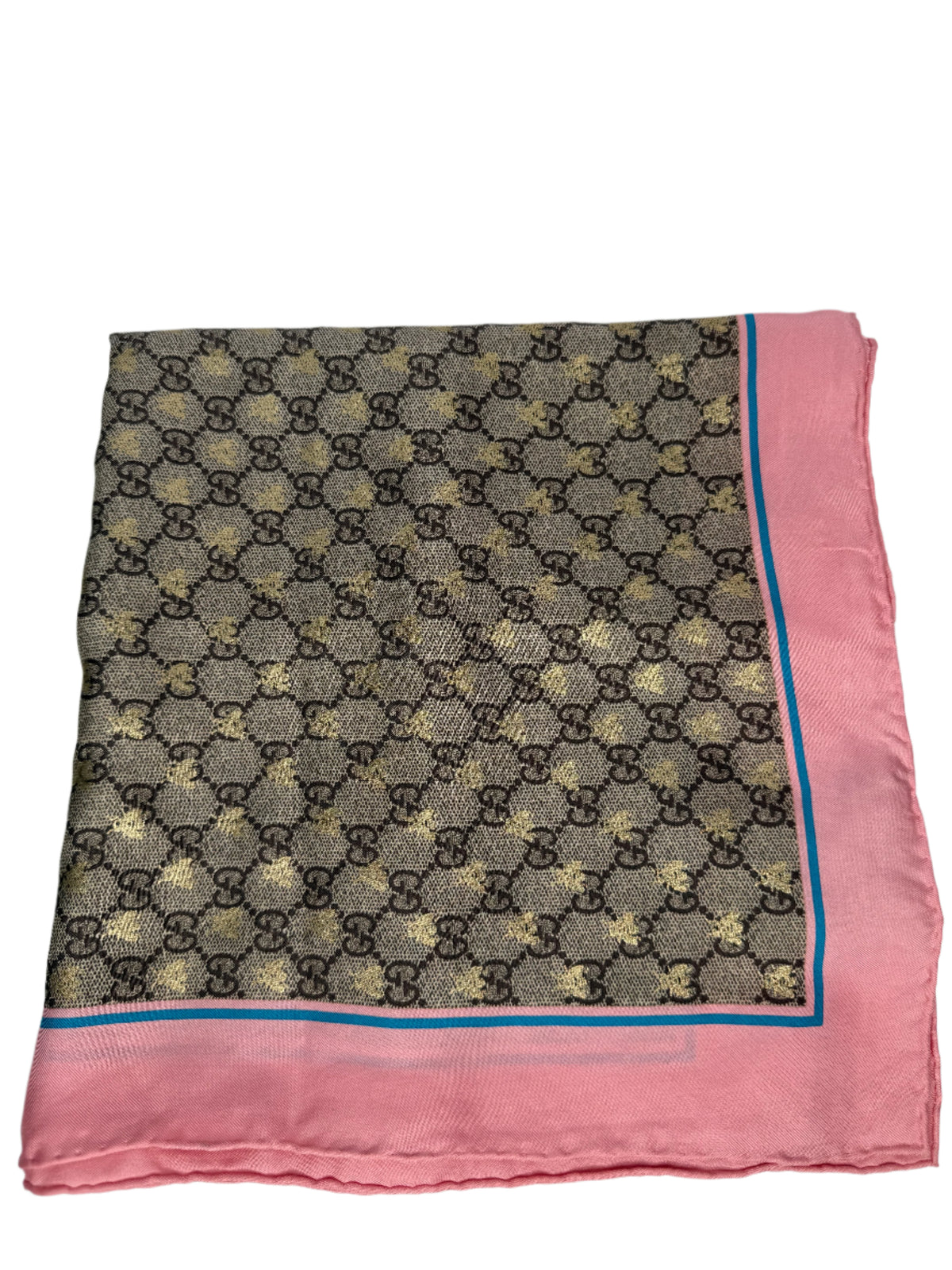 Gucci Beige/Pink GG Monogram Bee Silk Square Scarf
