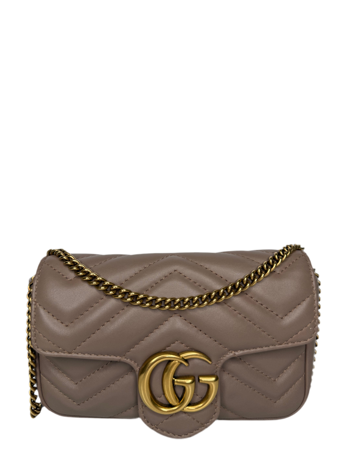 Gucci Calfskin Matelasse Super Mini GG Marmont Shoulder Bag Porcelain Rose