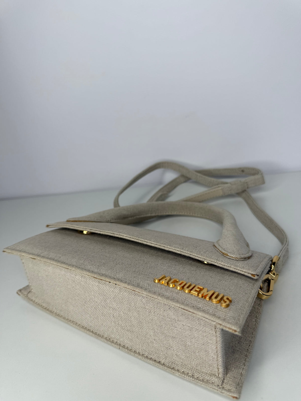 Jacquemus Le Chiquito Long in Beige Canvas Top Handle Bag