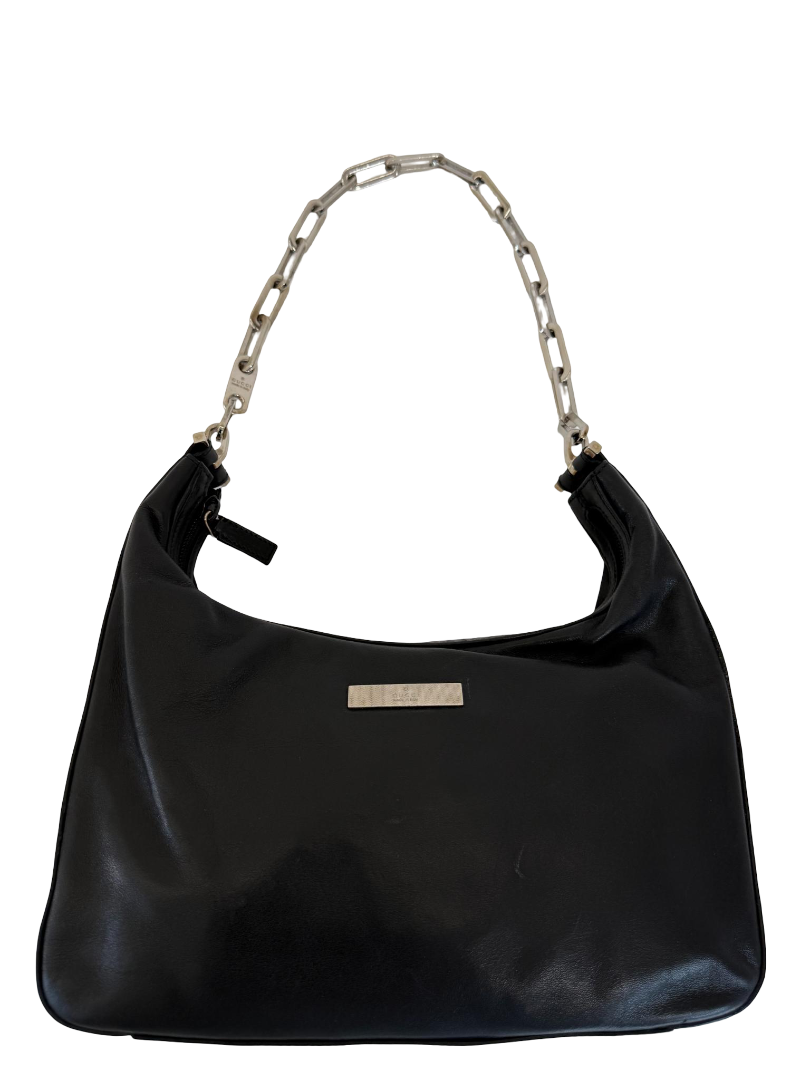 Gucci Black Leather Chain Shoulder Bag