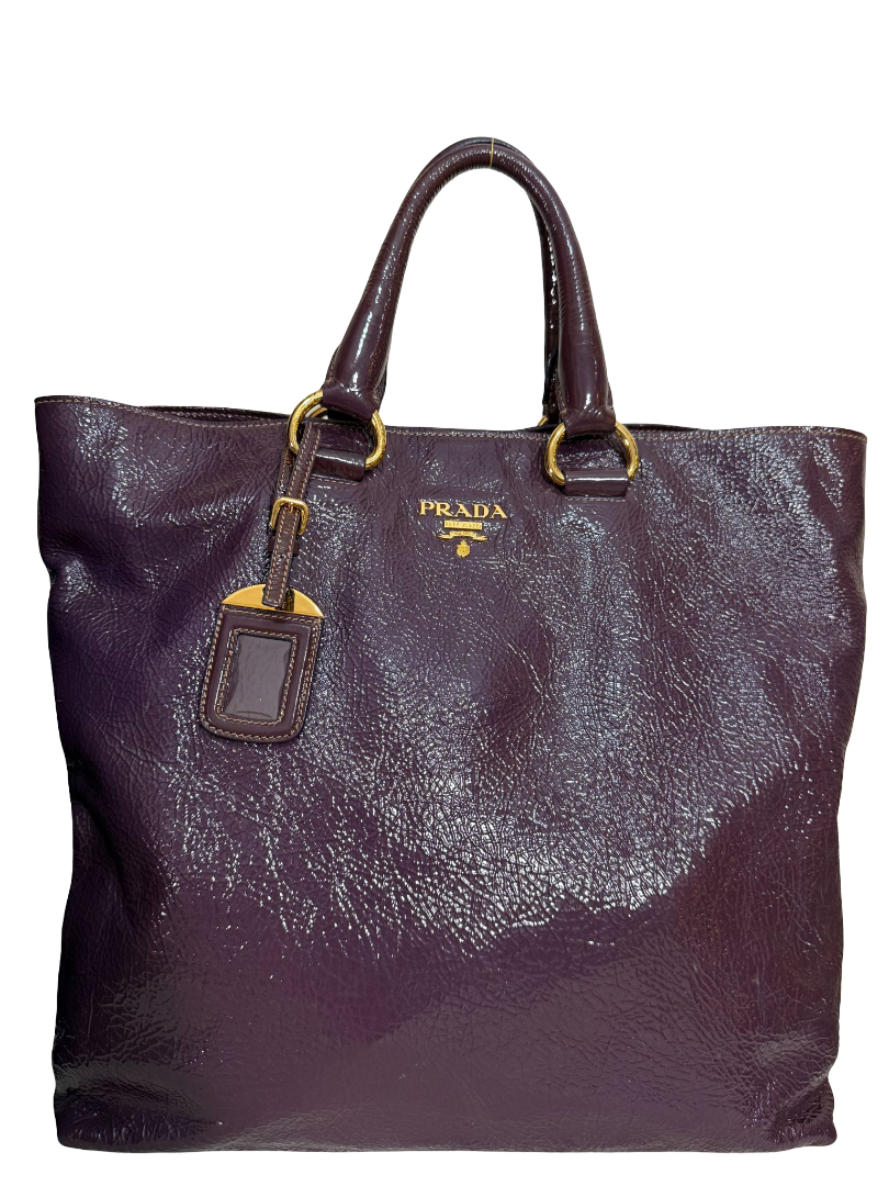 Prada Vitello Daino Purple Patent Leather Large Tote Bag