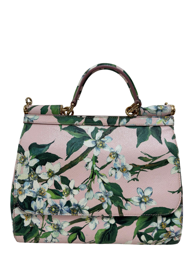 Dolce Gabbana Medium Miss Sicily Pink Dauphine Leather Floral Top Handle Bag