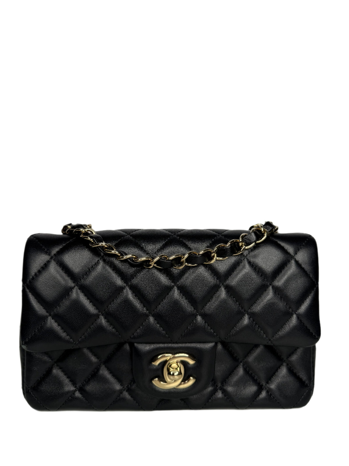 Chanel Classic Mini Rectangular in Black Lambskin Gold Hardware