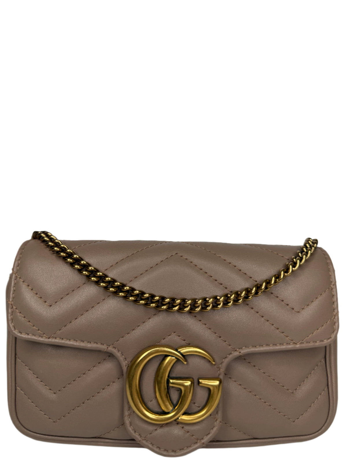 Gucci Calfskin Matelasse Super Mini GG Marmont Shoulder Bag Porcelain Rose