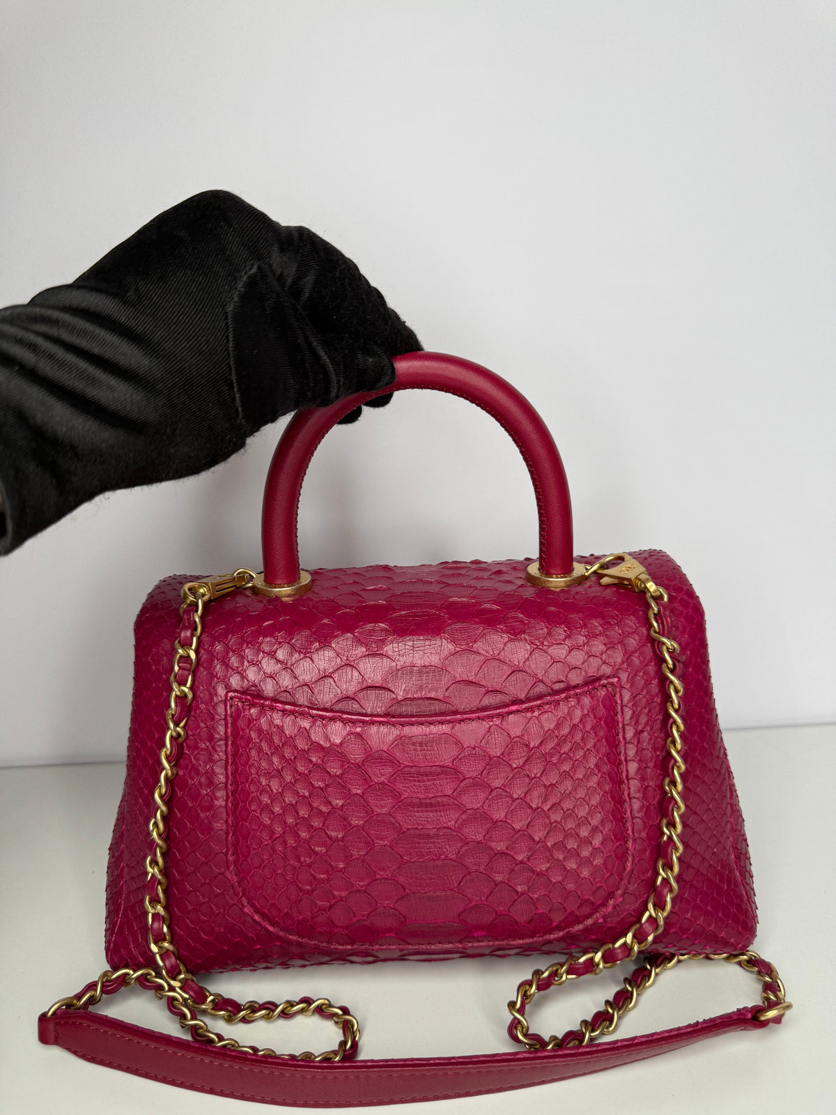 Chanel Small Fuchsia Python Coco Top Handle Bag