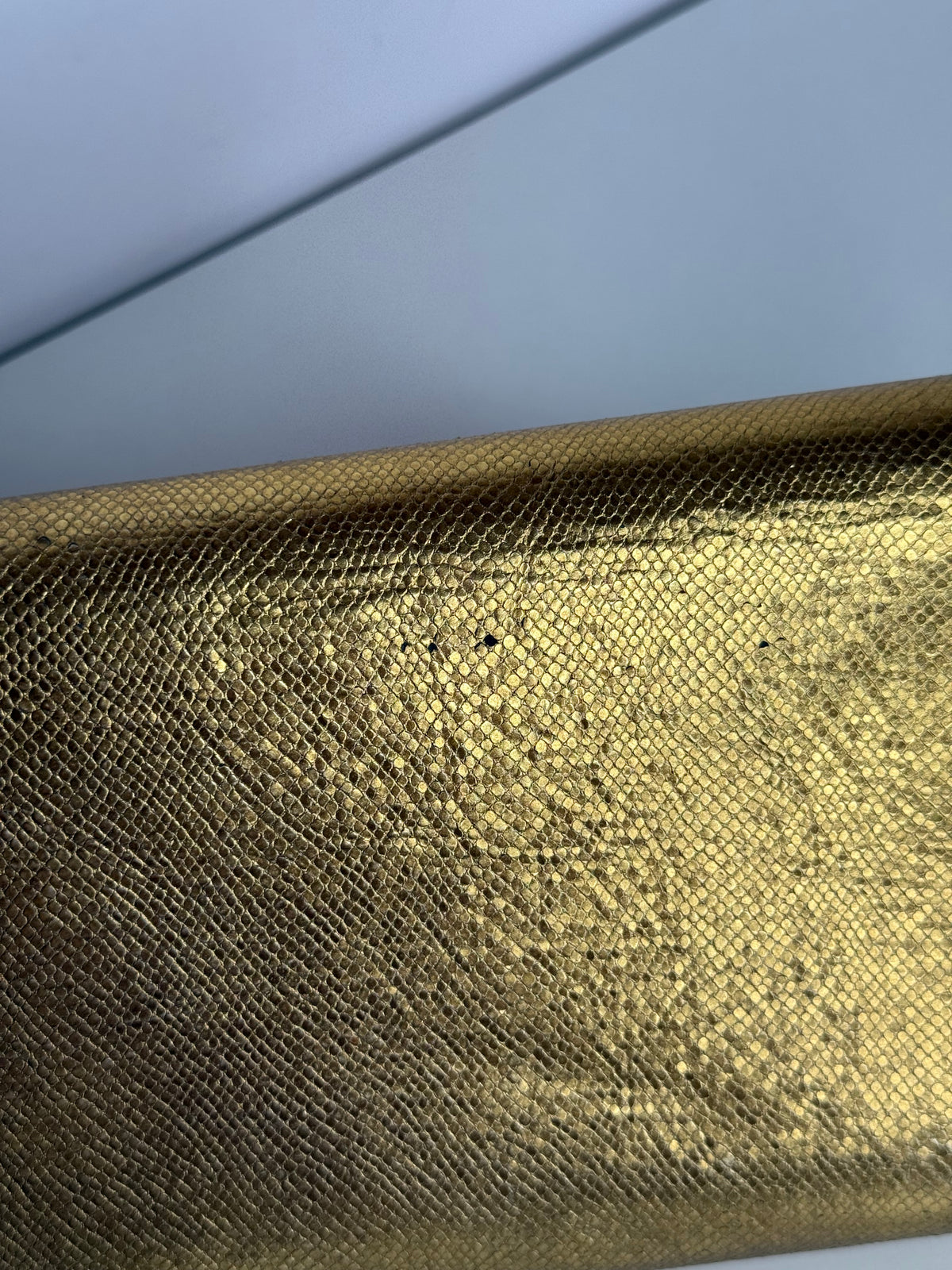 Saint Laurent Lutetia Flap Clutch Snakeskin Embossed Metallic Gold
