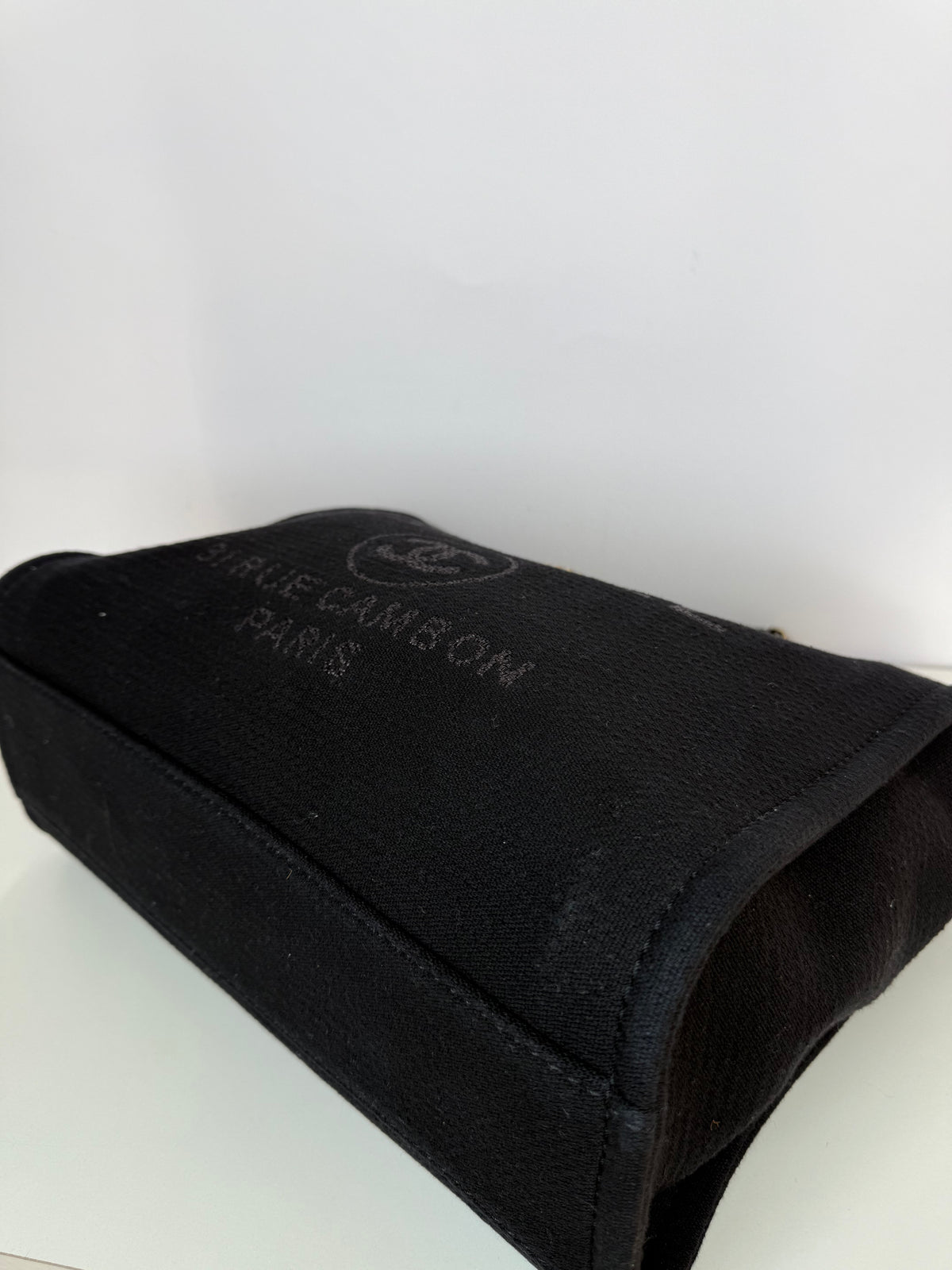 Chanel Deauville Black Canvas Shopping Tote with Pouch