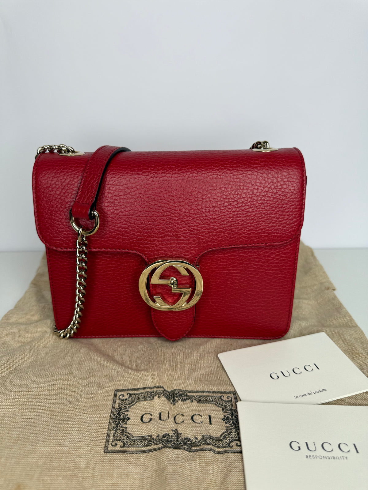 Gucci Red Dollar Calfskin Small Interlocking G Shoulder Bag