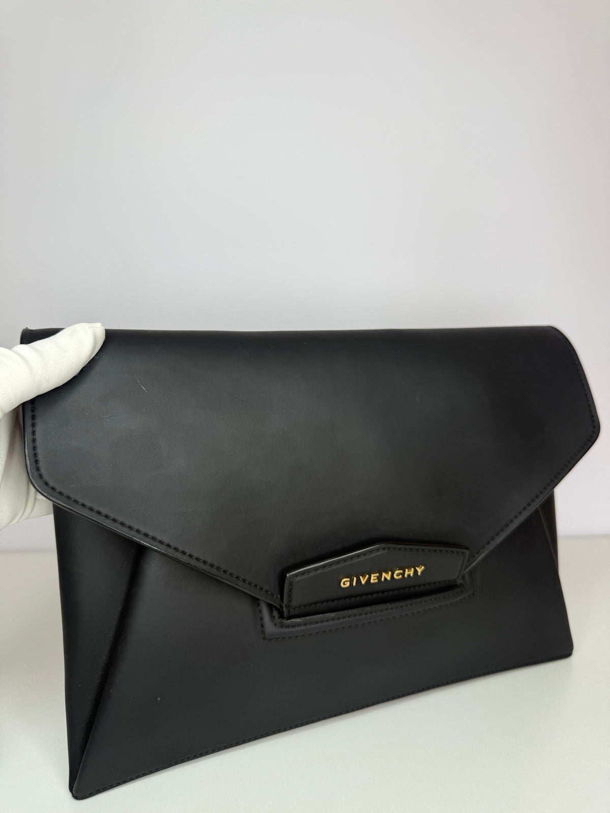 Givenchy Rubber Effect Black Calfskin Leather Antigona Envelope Clutch