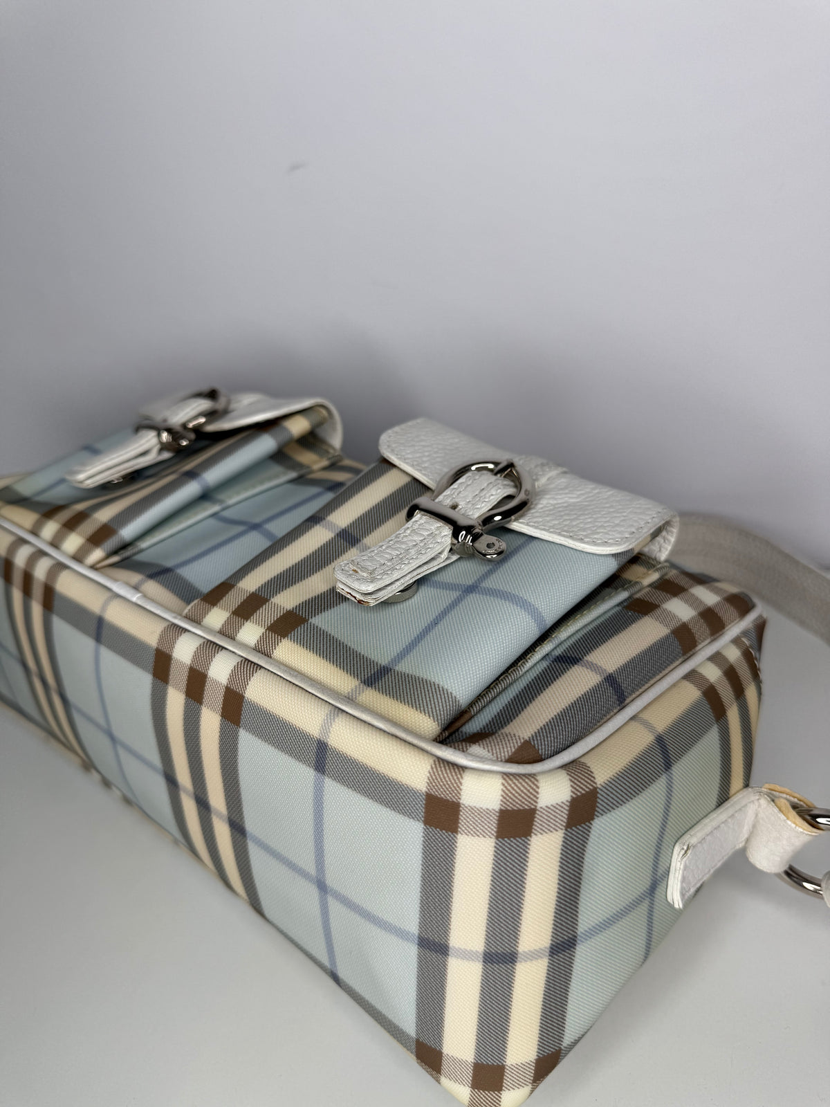 Burberry White/Blue Haymarket Check Shoulder Bag
