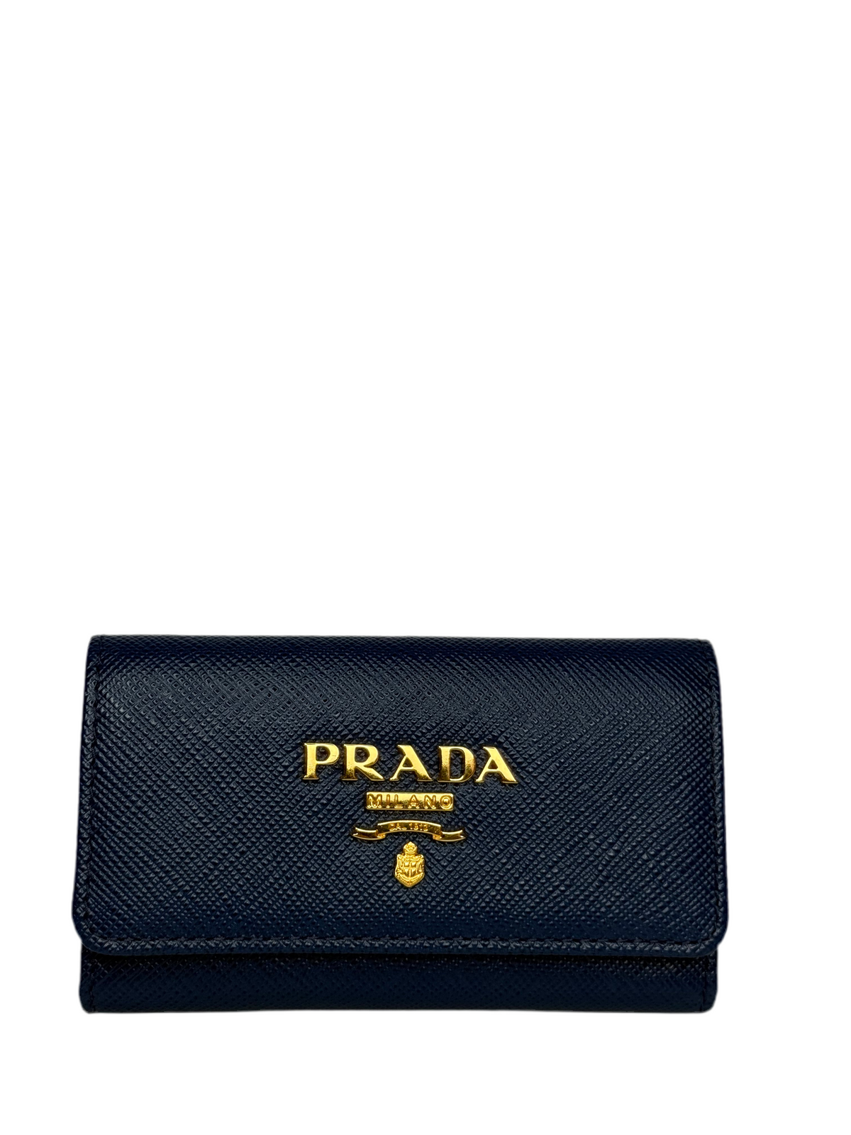 Prada Blue Saffiano Leather Snap Key Holder