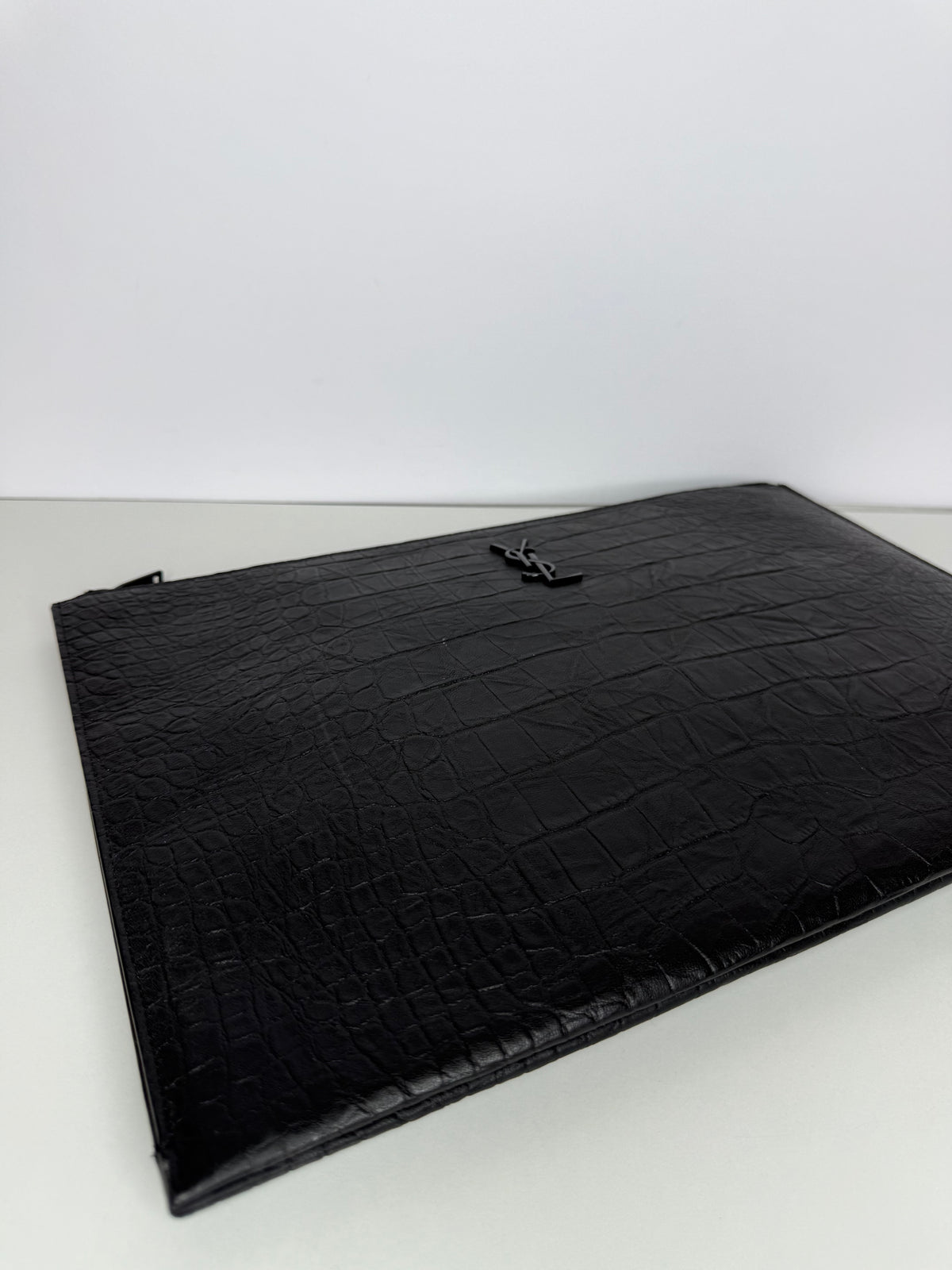 Saint Laurent Calfskin Crocodile Embossed Monogram iPad Case