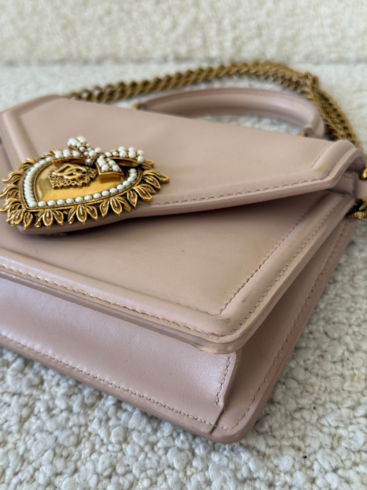 Dolce Gabbana Small Smooth Calfskin Devotion Bag Cream