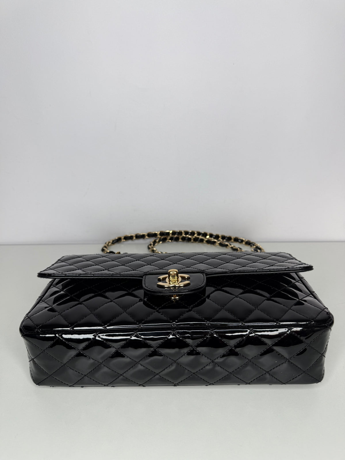 Chanel Medium Classic Flap Bag in Black Quilted Patent Leather