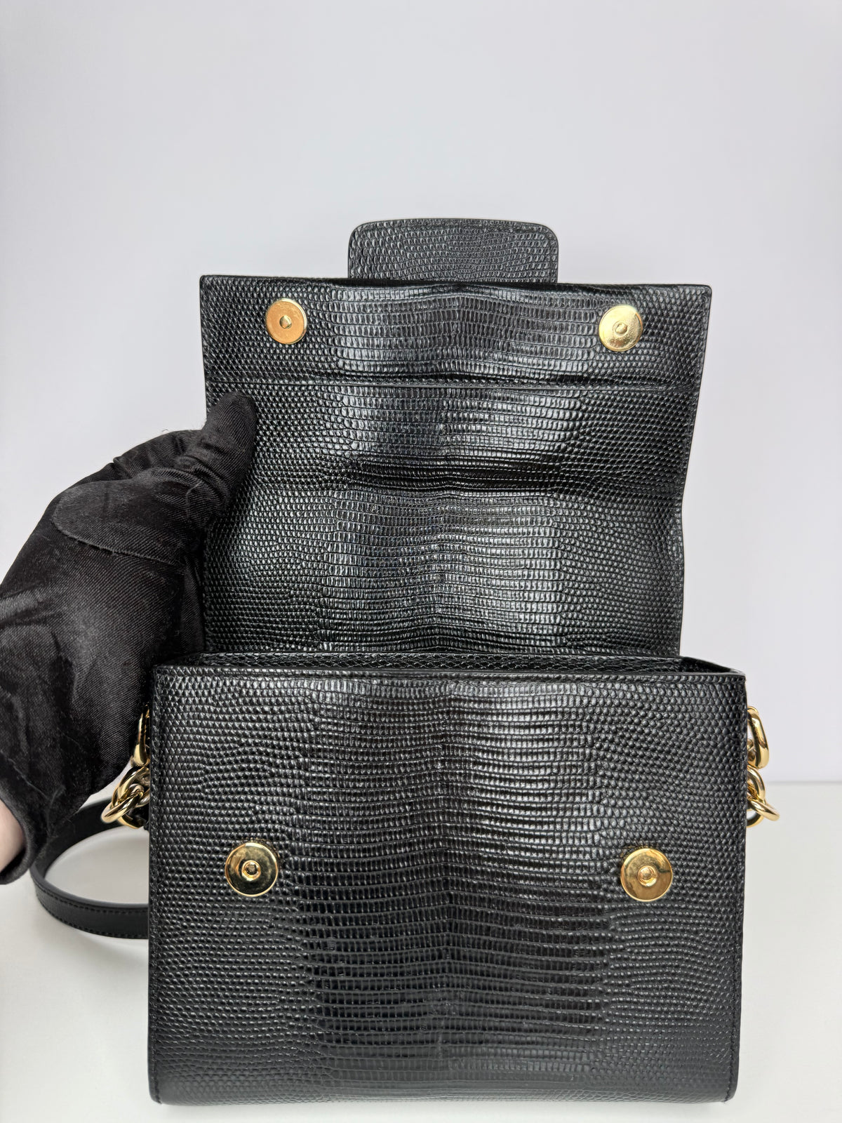 Dolce Gabbana Mini Millennials Black Iguana Leather DG Crystals Crossbody Bag