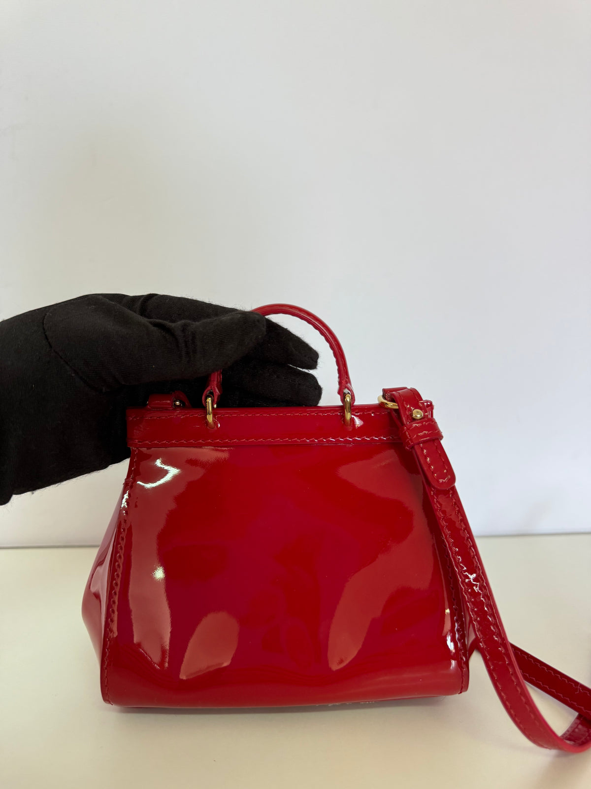 Dolce Gabbana Bambino Mini Sicily Red Patent Leather Crossbody Bag