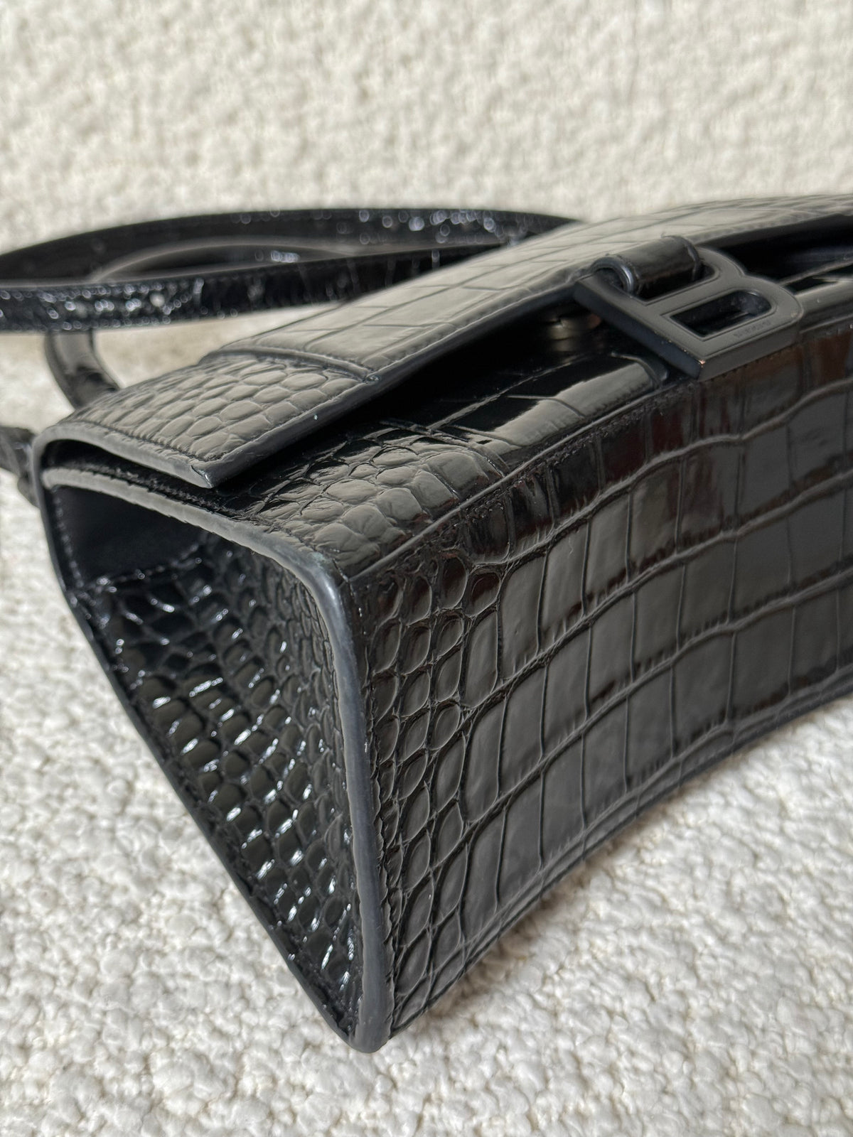 Balenciaga S Hourglass Croc Embossed Bag Black