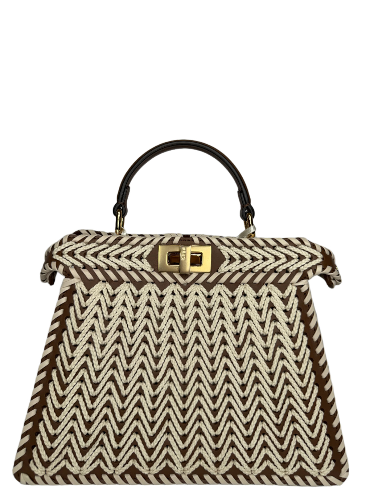 Fendi Peekaboo ISeeU Small Brown Calfskin Waxed Cord Interlacing