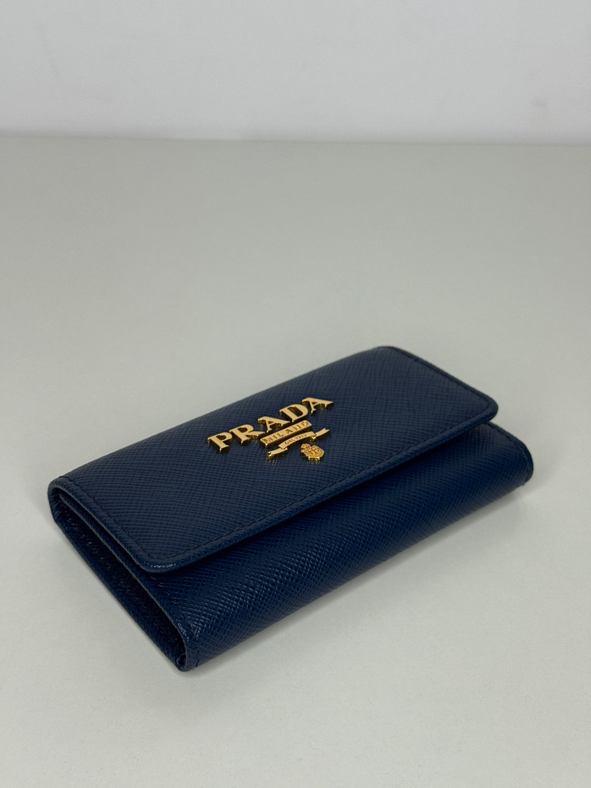 Prada Blue Saffiano Leather Snap Key Holder