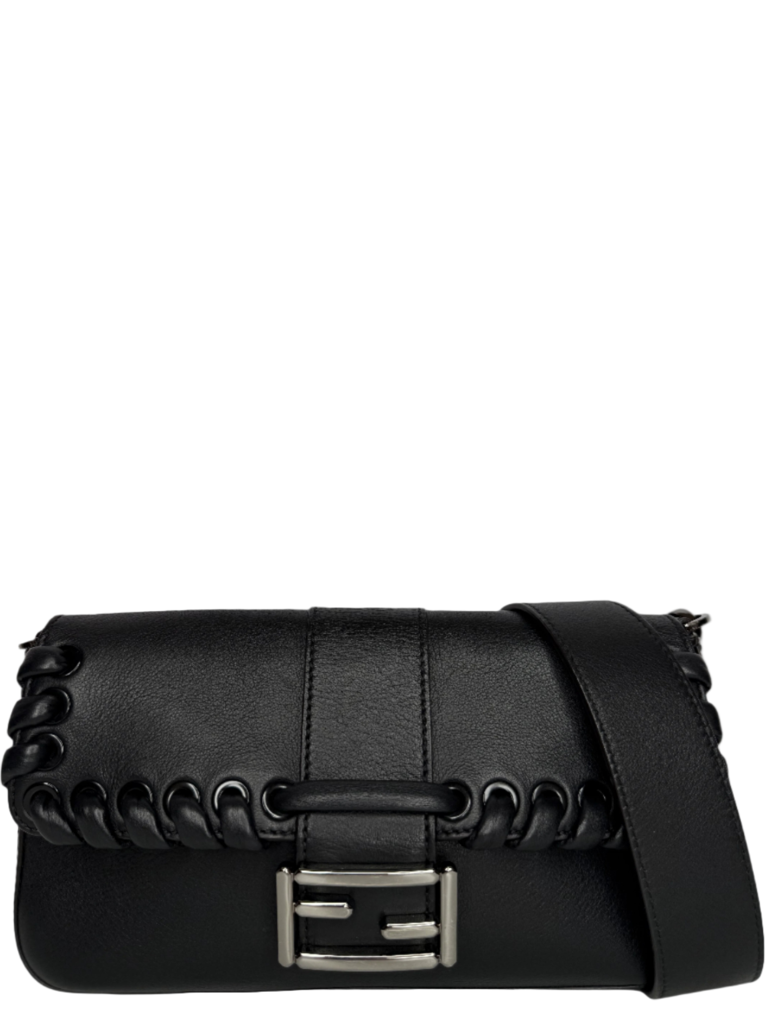 Fendi Baguette Whipstitch Black Leather
