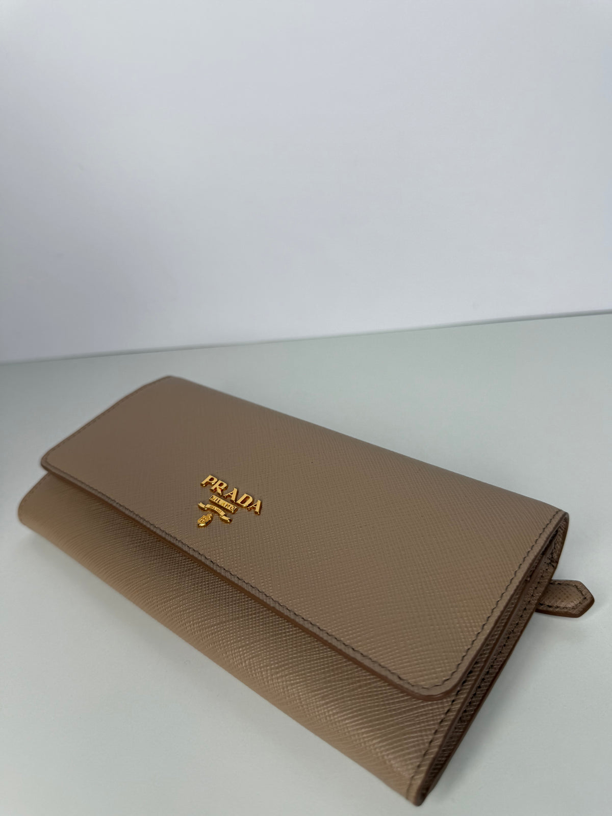 Prada Beige Saffiano Leather Flap Continental Wallet