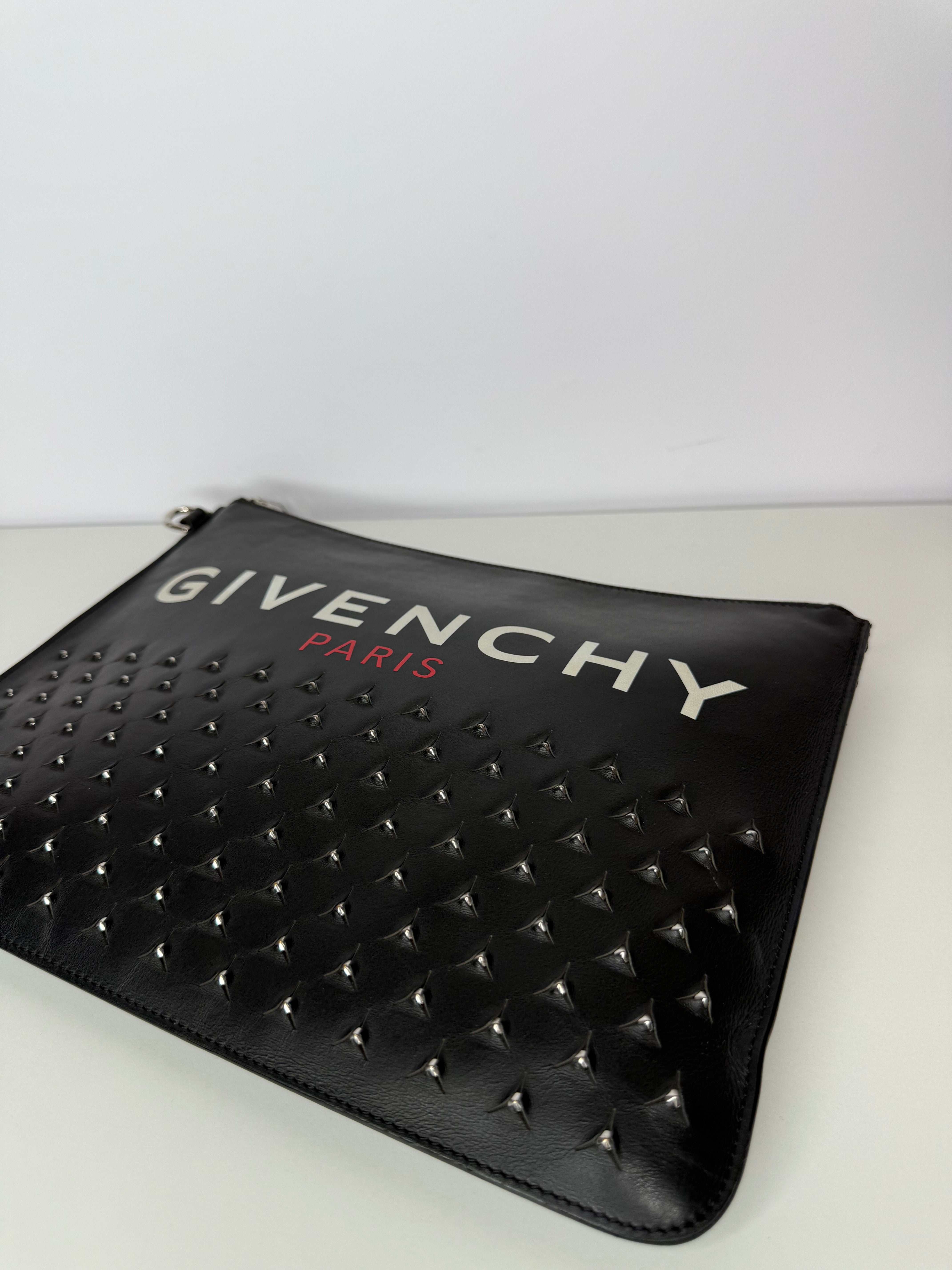 Givenchy Black Leather Studded Zip Pouch