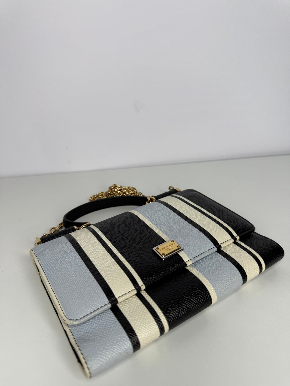 Dolce Gabbana Multicolor Striped Leather Sicily Smart Gloss Wallet on Chain