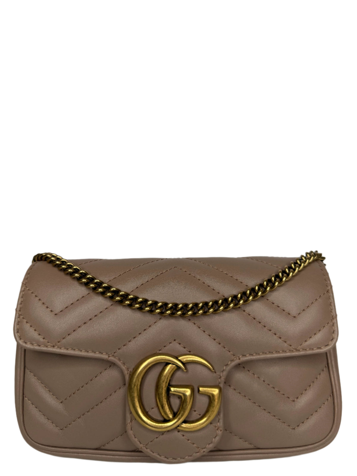 Gucci Calfskin Matelasse Super Mini GG Marmont Shoulder Bag Porcelain Rose