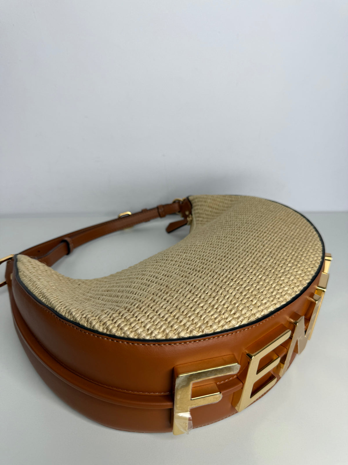 Fendi Fendigraphy Small Straw Hobo Bag