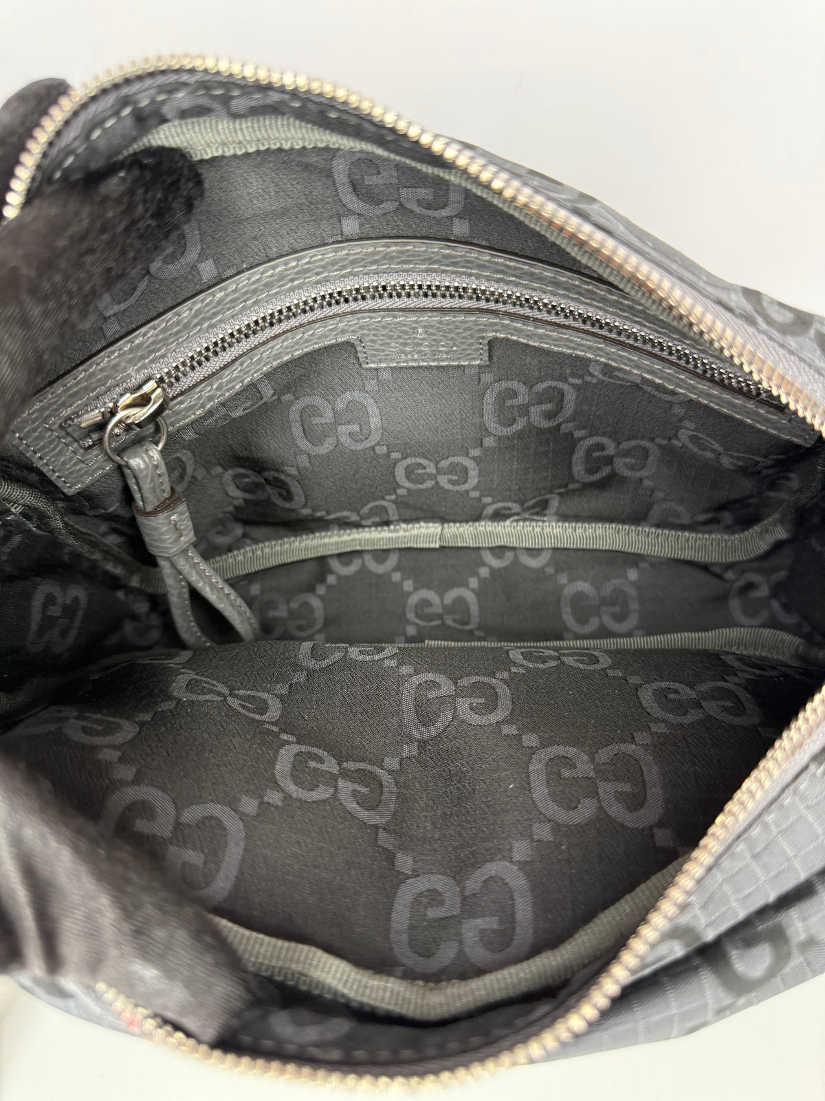 Gucci Men’s Medium GG Ripstop Damier Crossbody Bag Grey