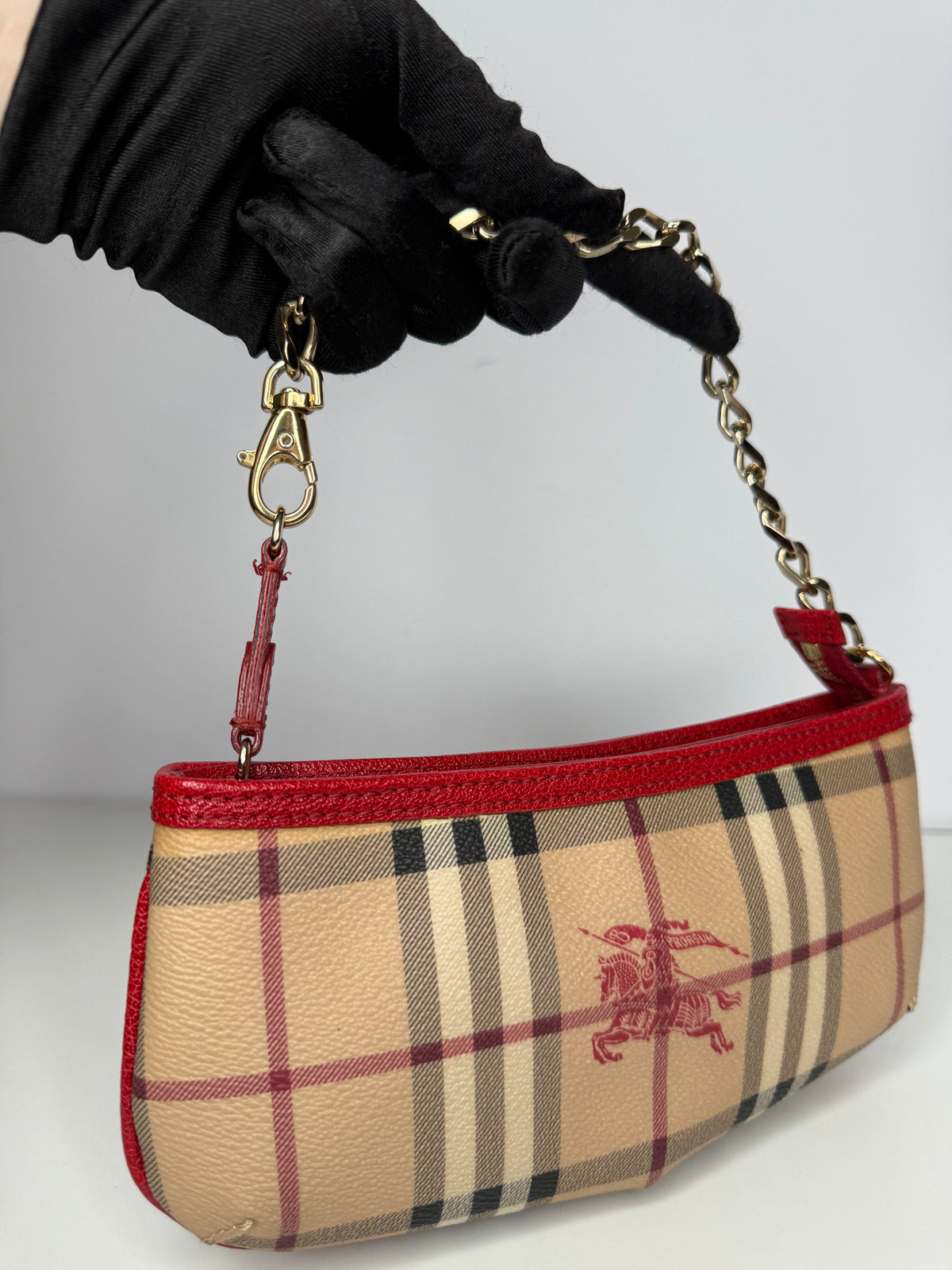 Burberry Red/Beige Haymarket Check Coated Canvas Clara Pochette