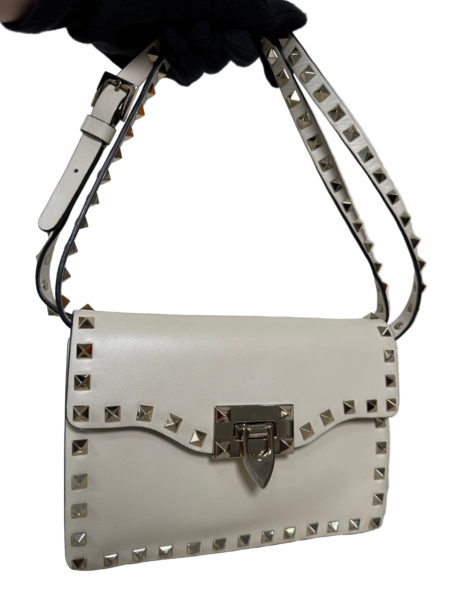Valentino Garavani Rockstud Smooth Calfskin Crossbody Bag Ivory