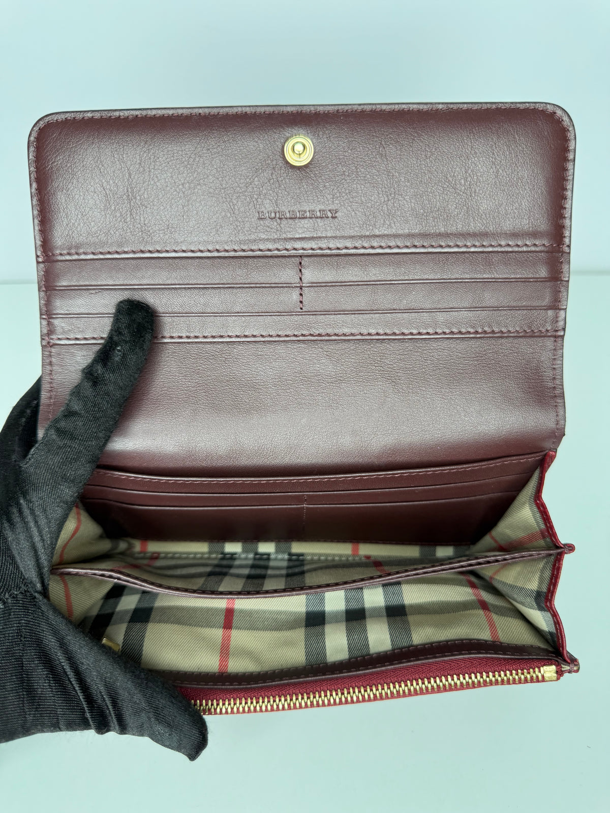 Burberry Burgundy Leather Ziggy Wallet