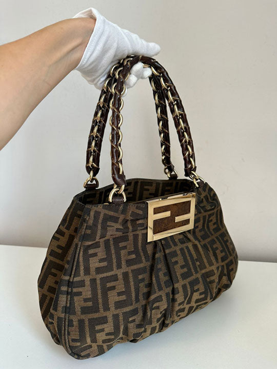 Fendi Tobacco Zucca Print Canvas Small Mia Tote Bag