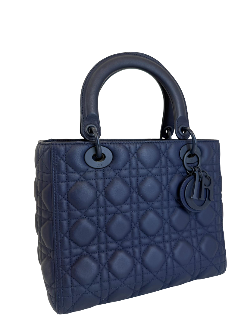 Dior Medium Lady Dior Blue Ultramatte Cannage Calfskin Bag