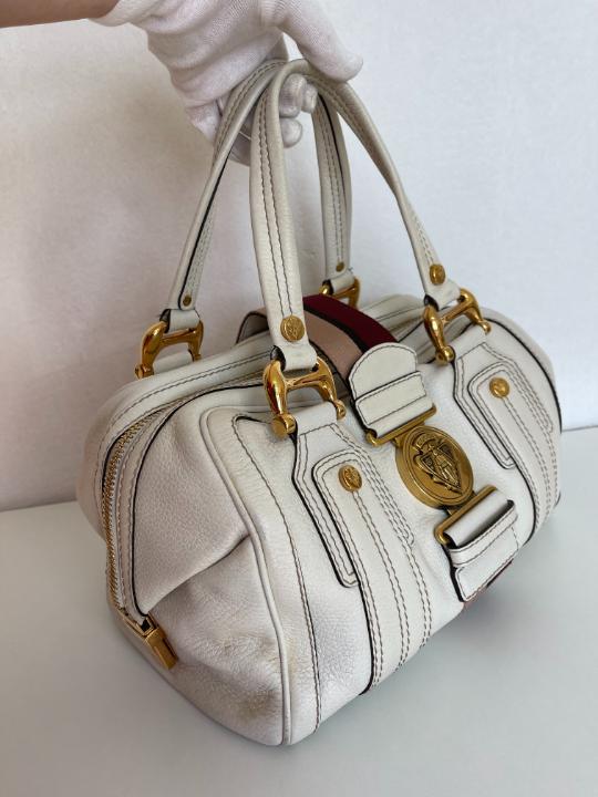 Gucci White Leather Aviatrix Medium Boston Bag