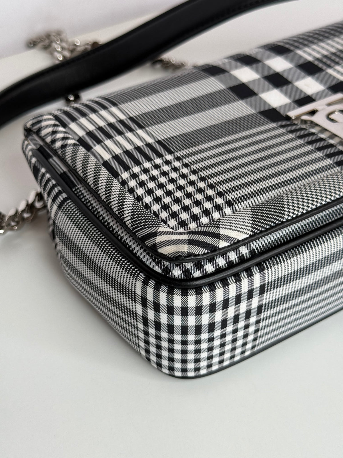 Burberry Small Lola Bag Black & White Nylon Check with Monogram TB Print