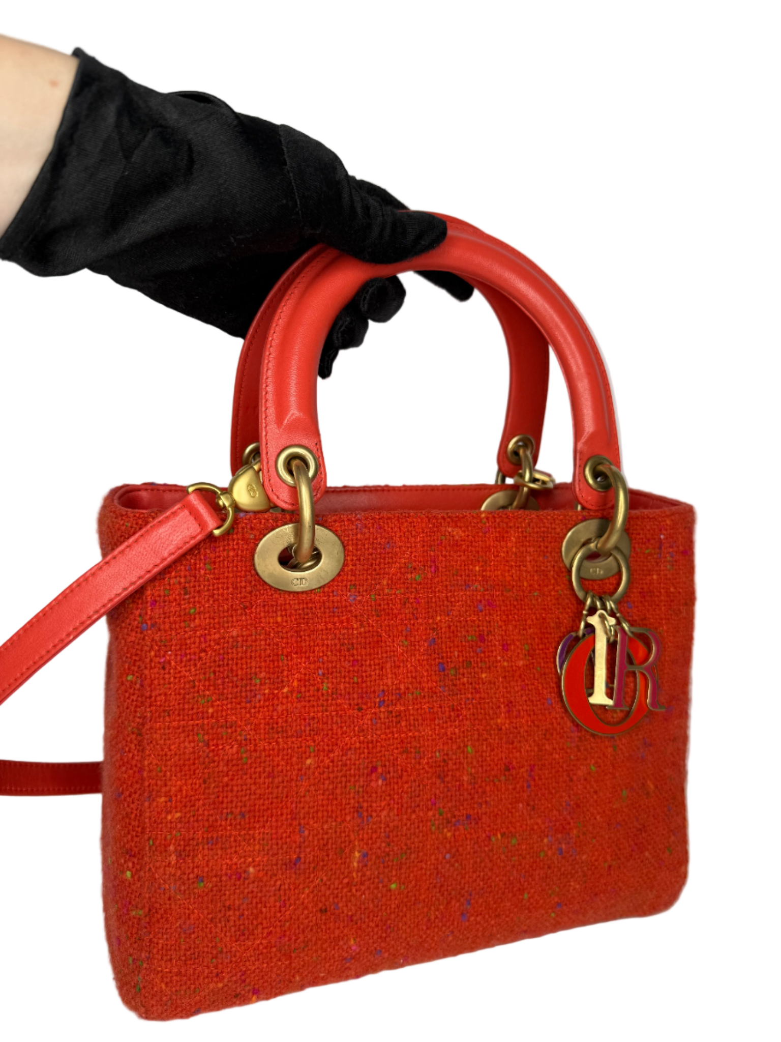 Christian Dior Vintage Orange Tweed Lady Dior Medium Bag