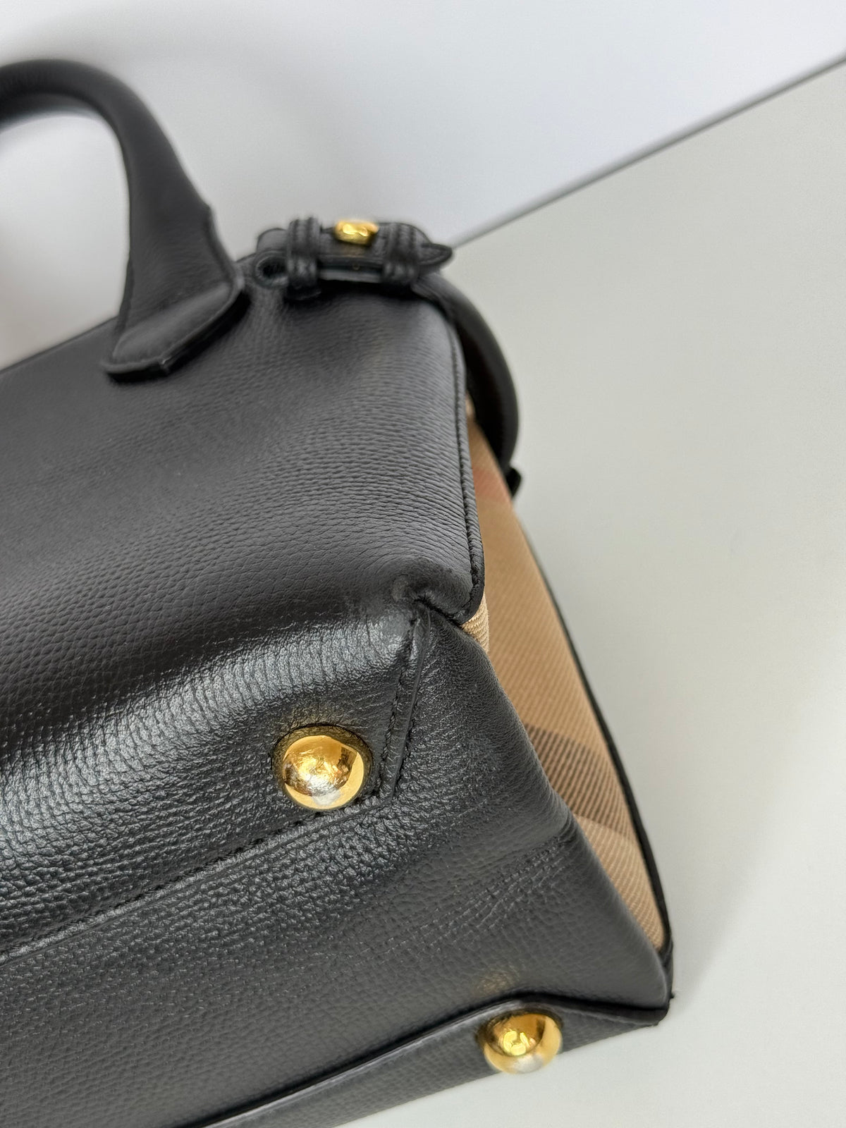 Burberry Baby Banner Black Leather House Check Tote Bag