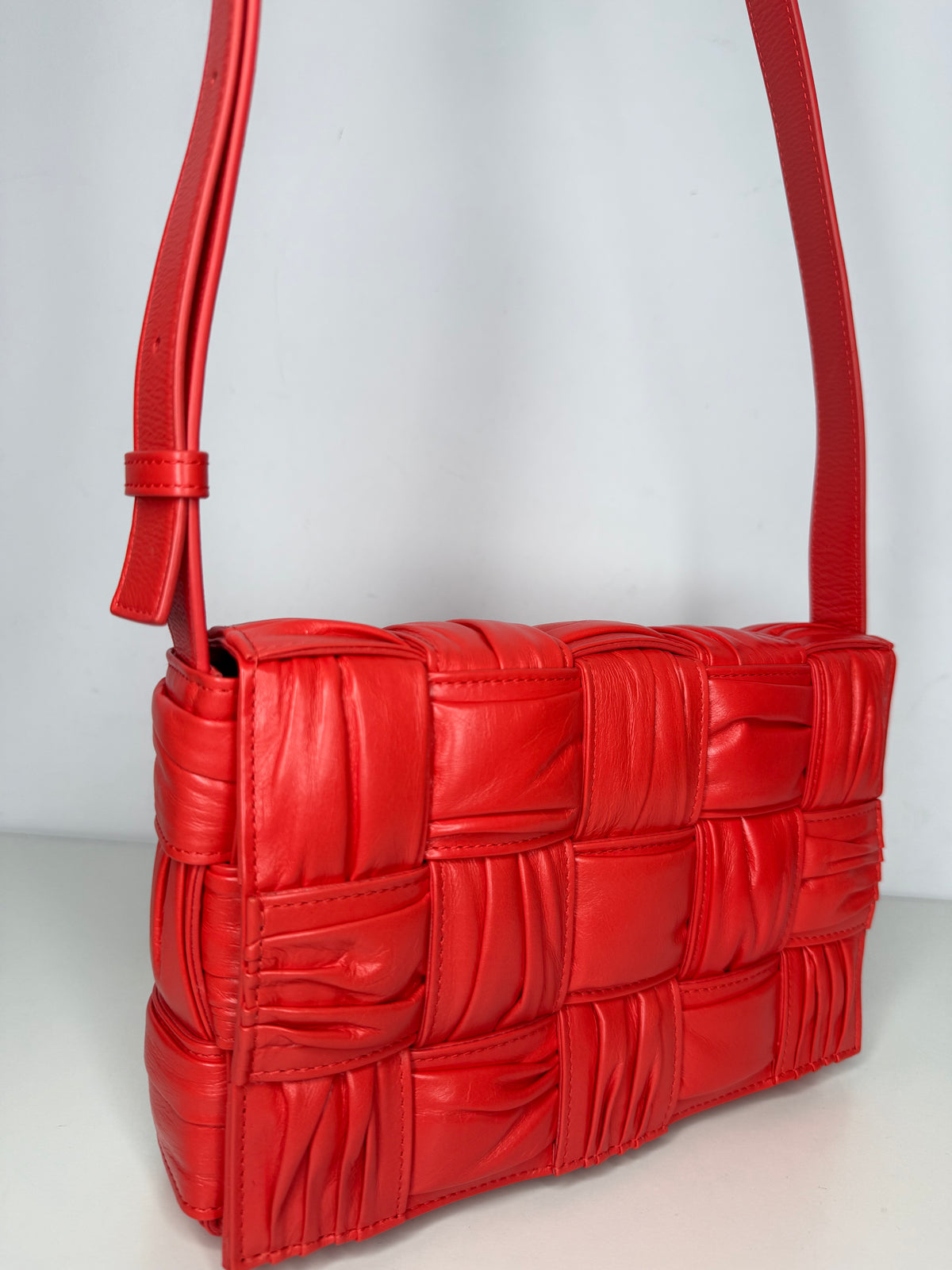 Bottega Veneta Calfskin Intreccio Plisse Cassette Crossbody Bag Sunburst