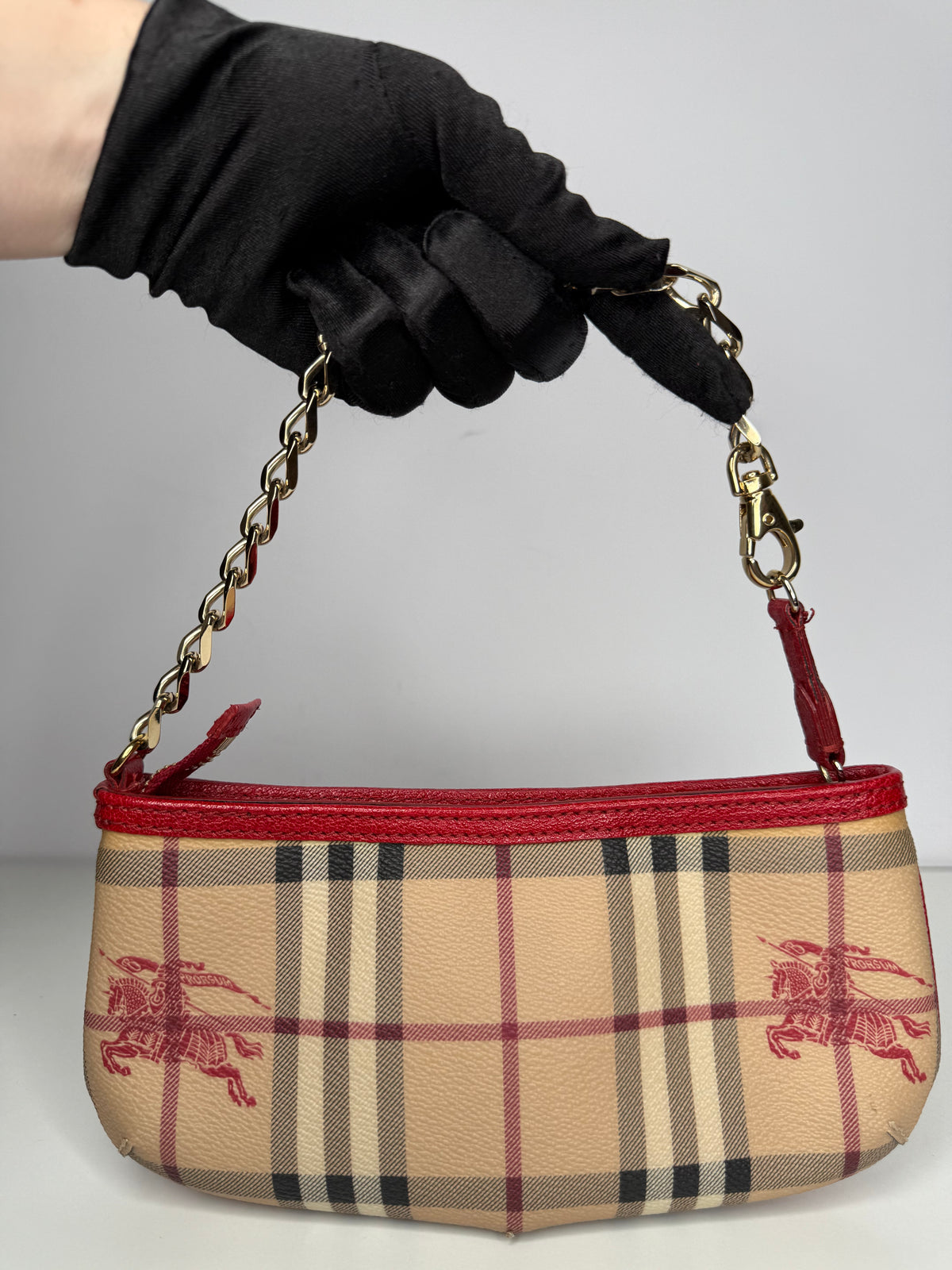 Burberry Red/Beige Haymarket Check Coated Canvas Clara Pochette