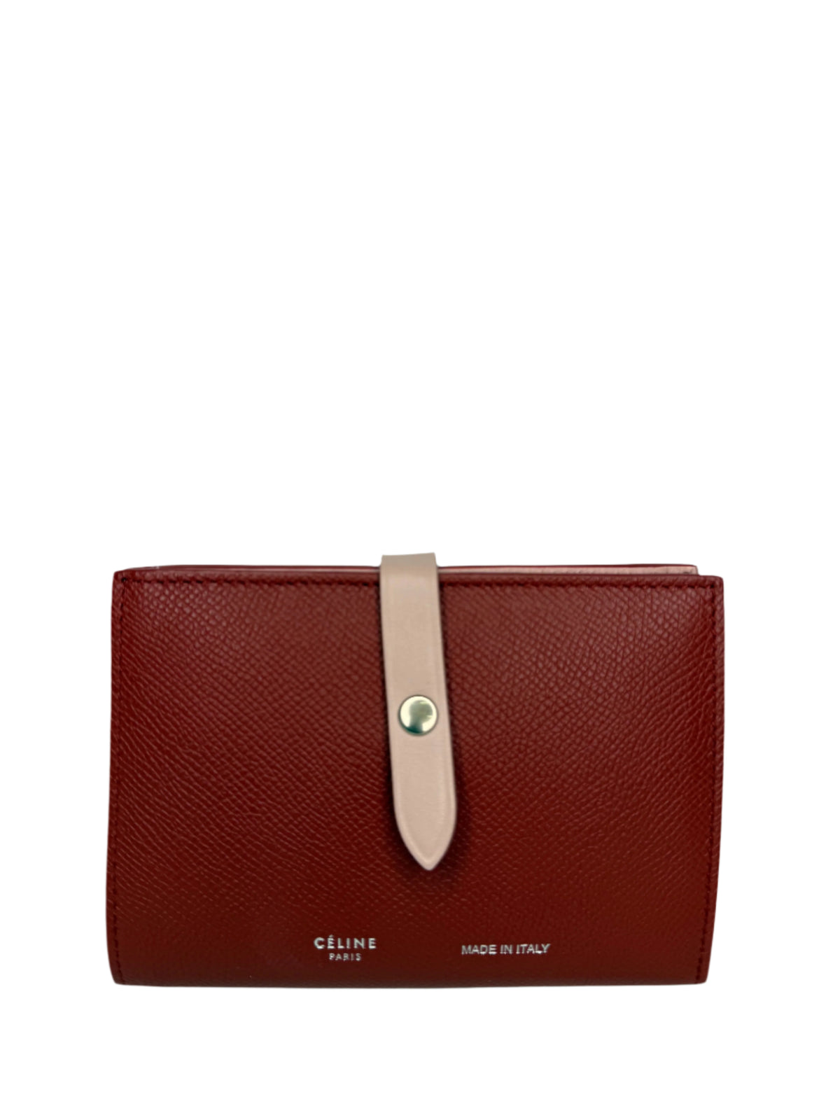 Celine Red/Light Pink Grained Leather Multifunction Strap Wallet
