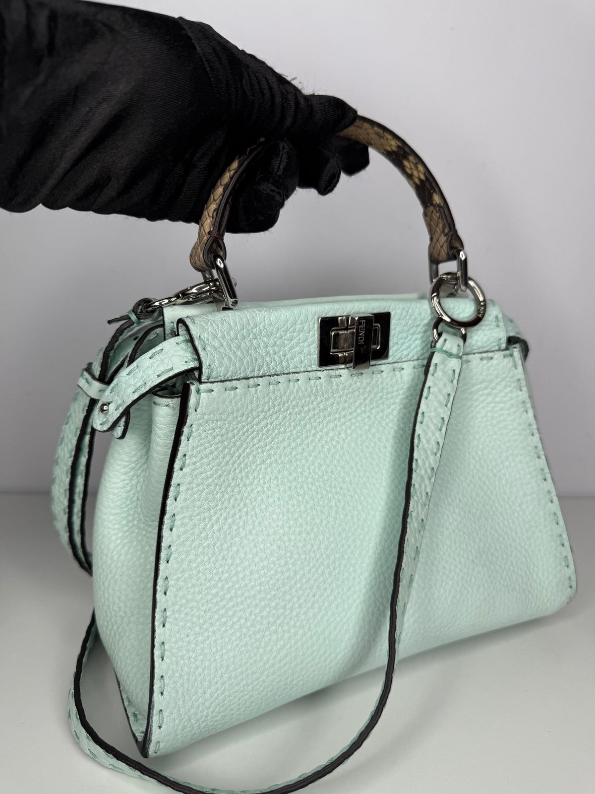Fendi Mini Peekabbo Selleria Mint Green Python Top Handle