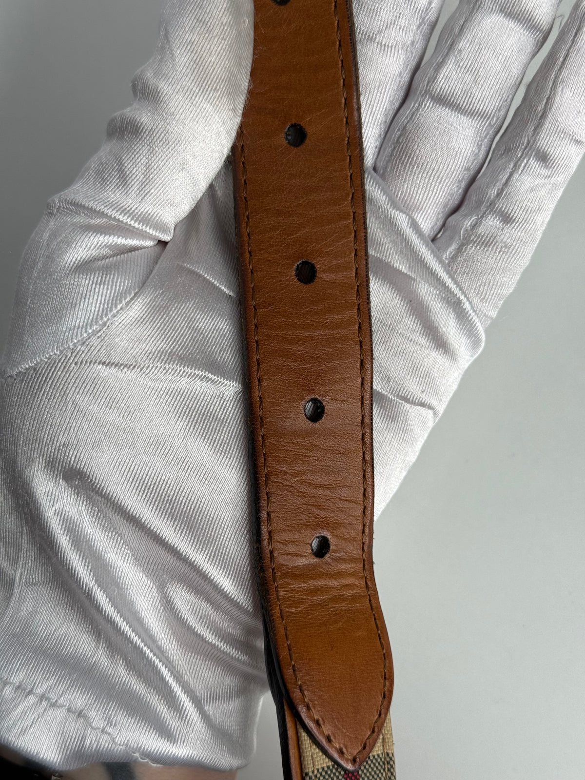 Burberry Beige/Brown Haymarket Check Canvas and Leather Slim Belt