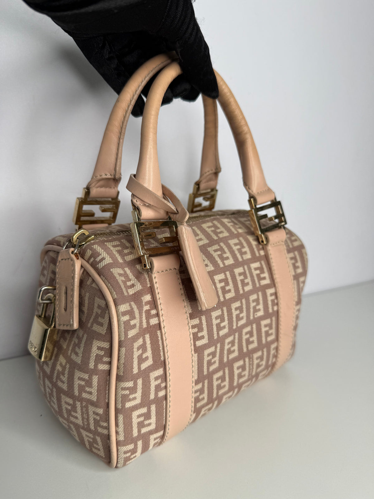 Fendi Zucchino Canvas Mini Boston Bag Pink