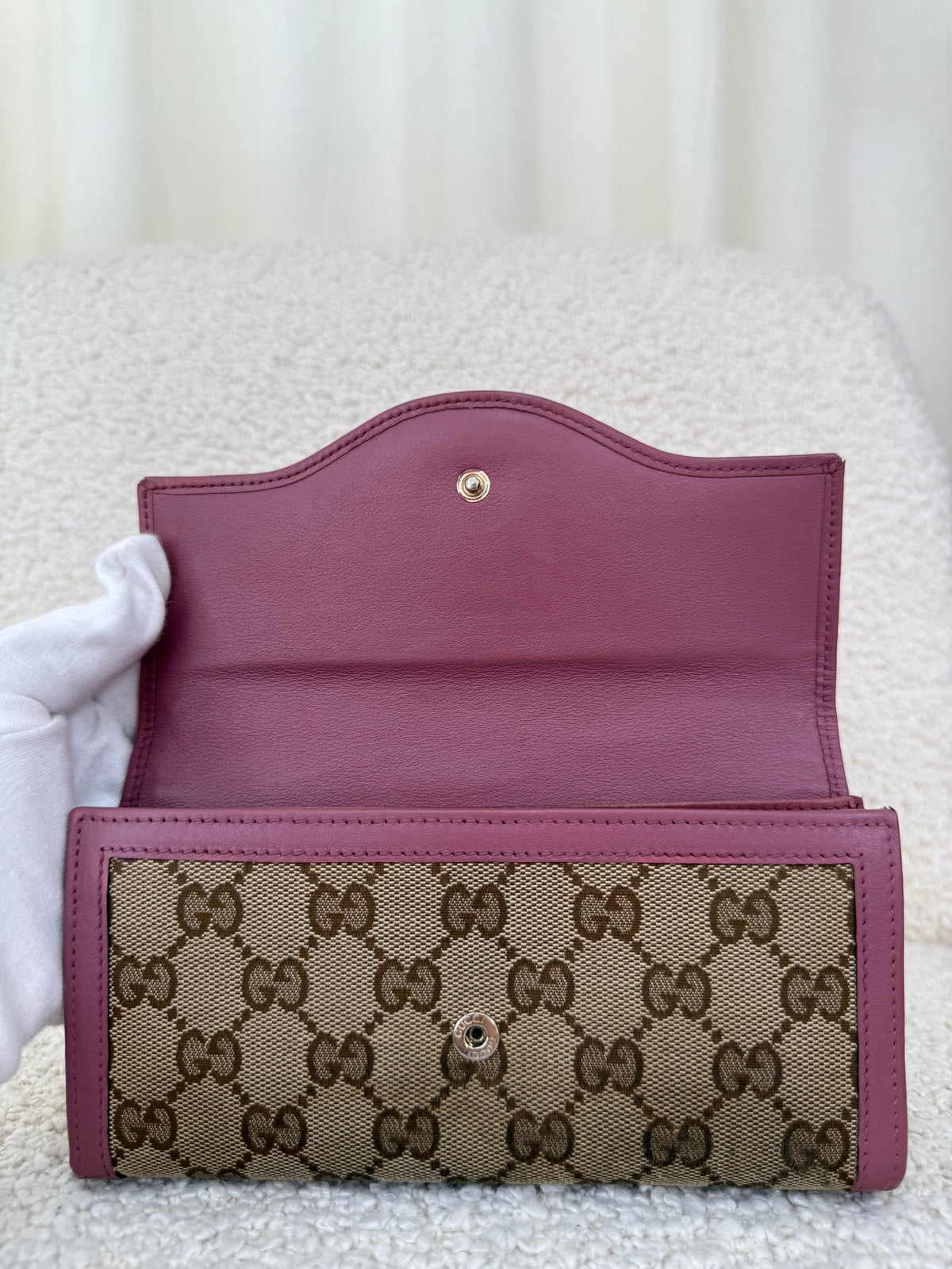 Gucci GG Interlocking Canvas Bifold Long Wallet Pink